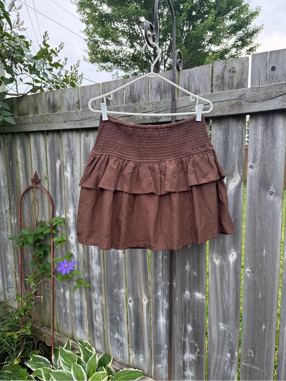 Smocked Waist Brown Tiered Skater Mini Skirt - Women